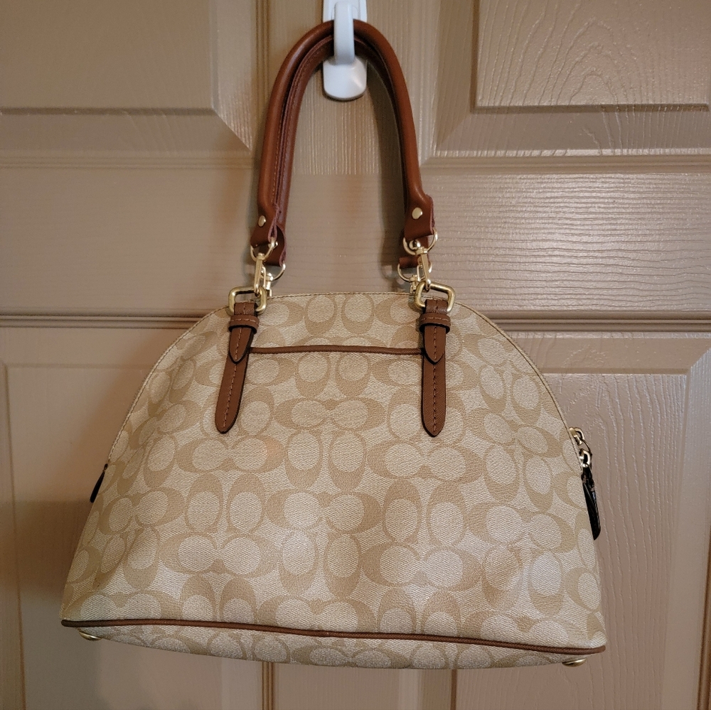 Coach Beige and Brown Signature Satchel Bag. - Picture 2 of 8